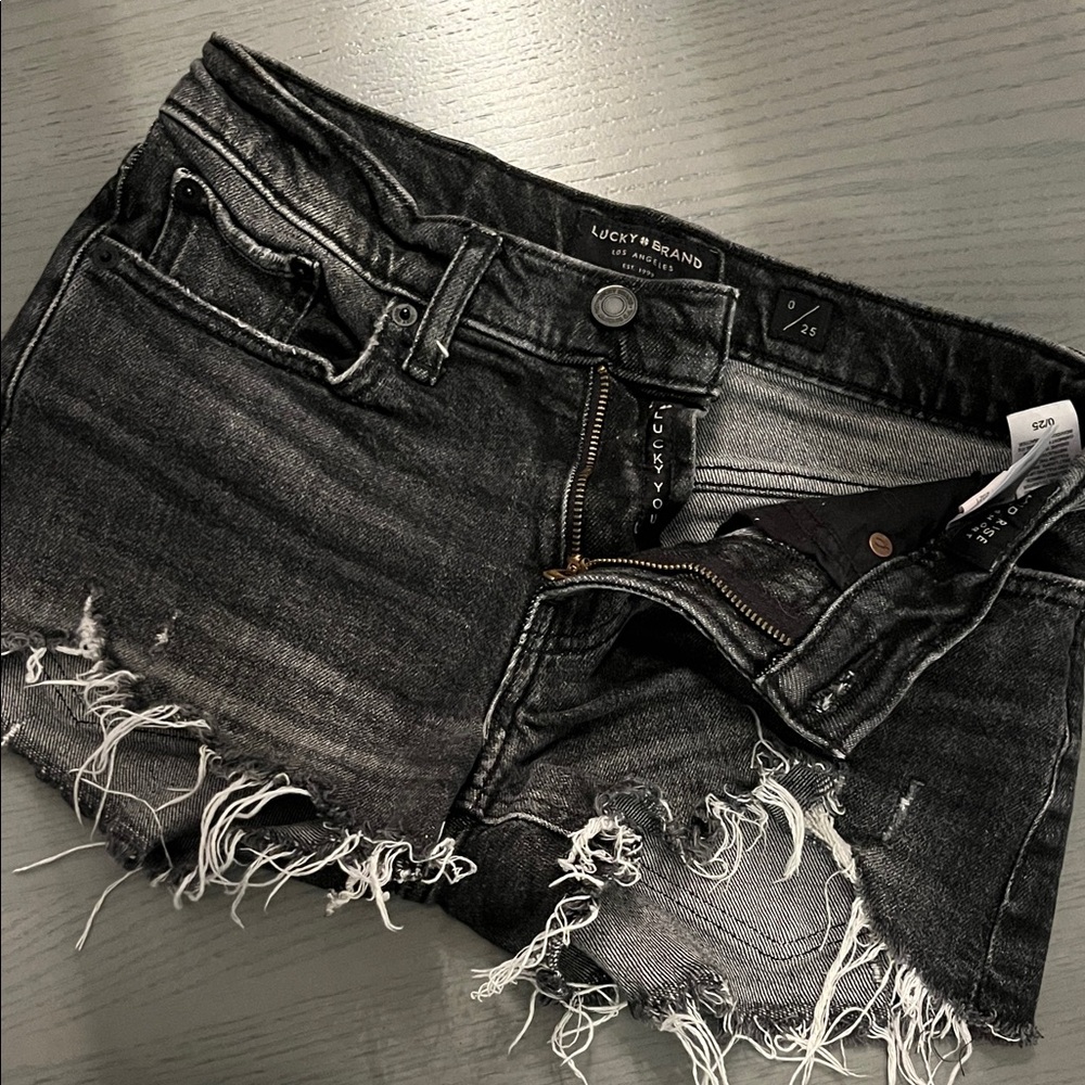Lucky Brand Charcoal Frayed Denim Shorts